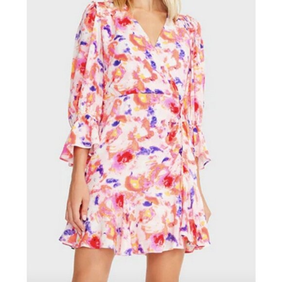 Betsey Johnson Sunset Floral Wrap Dress multicolored size 8 - Picture 3 of 8